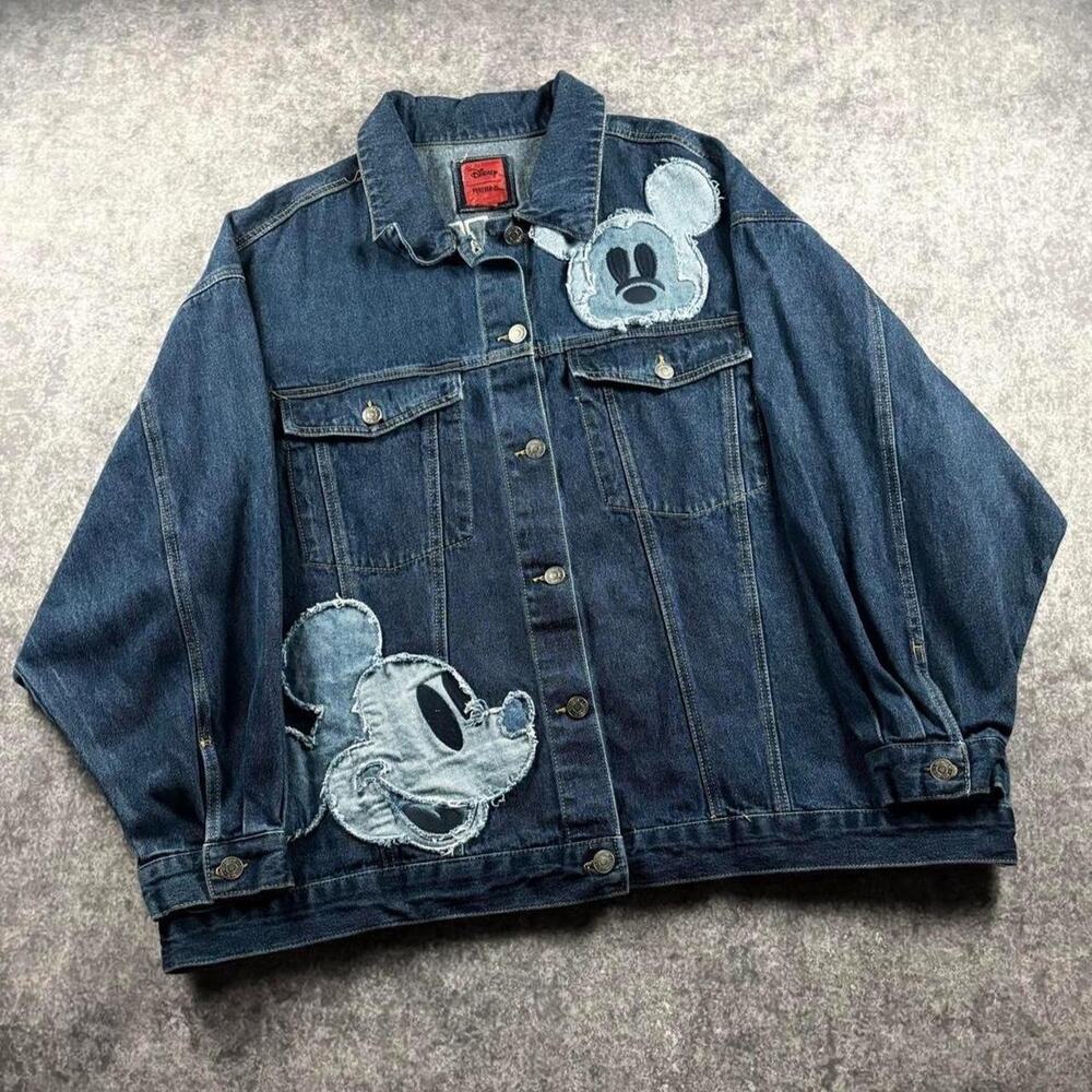 Disney x Forever 21 Mickey Mouse Blue Denim Jacket Applique Plus Trucker